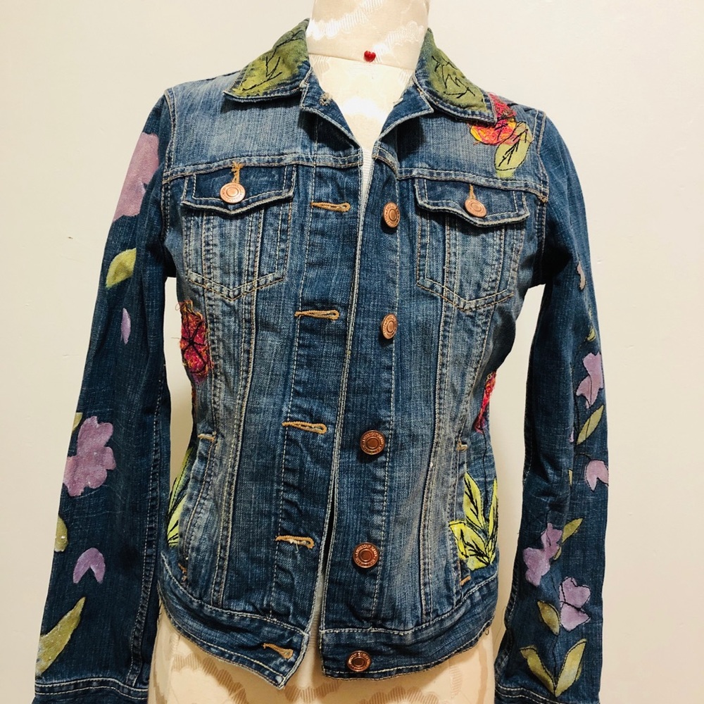 Denim jacket handmade embroidery & paint